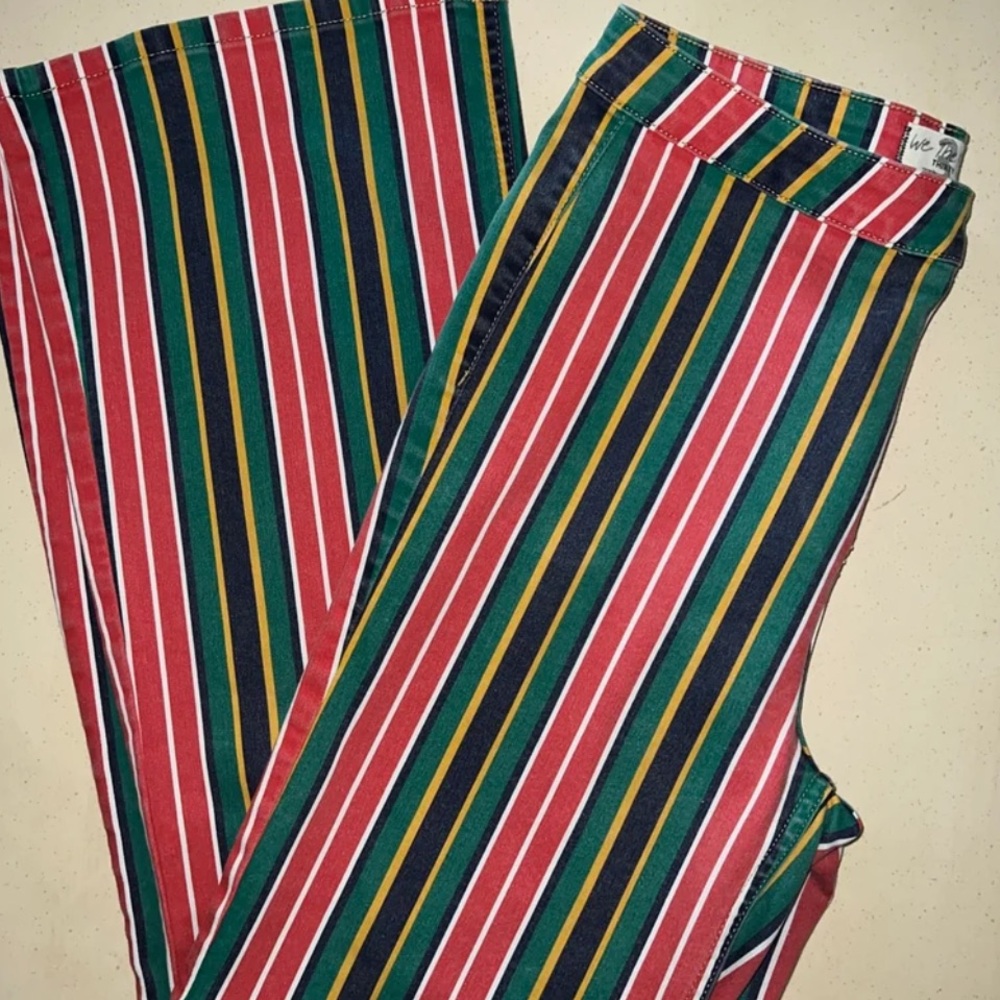 Free People striped straight leg high rise jeans